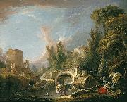 Francois Boucher River Landscape with Ruin and Bridge oil painting